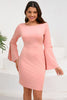 Load image into Gallery viewer, Bodycon Pink Round Neck Cocktail Dress with Long Sleeves