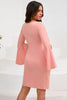 Load image into Gallery viewer, Bodycon Pink Round Neck Cocktail Dress with Long Sleeves