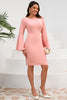 Load image into Gallery viewer, Bodycon Pink Round Neck Cocktail Dress with Long Sleeves