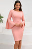 Load image into Gallery viewer, Bodycon Pink Round Neck Cocktail Dress with Long Sleeves