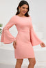 Load image into Gallery viewer, Bodycon Pink Round Neck Cocktail Dress with Long Sleeves