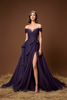 Load image into Gallery viewer, Elegant Purple Off-Shoulder A Line Long Prom Dress With Slit