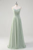 Load image into Gallery viewer, Matcha A Line Strapless Ruched Chiffon Long Bridesmaid Dress