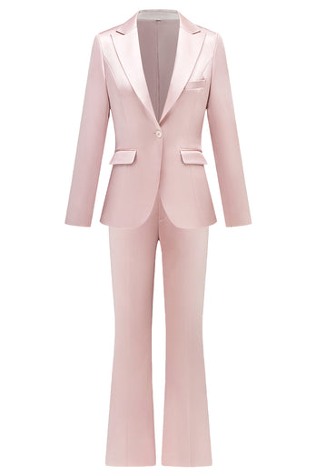 Grey Pink Peak Lapel Satin Slim Fit Women Suits