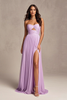 Load image into Gallery viewer, Lavender A-Line Strapless Pleated Floor-Length Prom Dress With Slit