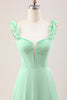 Load image into Gallery viewer, Green A Line Off The Shoulder Corset Bridesmaid Dress With Ruffles