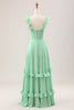 Load image into Gallery viewer, Green A Line Off The Shoulder Corset Long Bridesmaid Dress With Ruffles