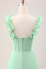 Load image into Gallery viewer, Green A Line Off The Shoulder Corset Bridesmaid Dress With Ruffles