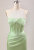 Load image into Gallery viewer, Green Sheath Corset Strapless Long Bridesmaid Dress With Slit