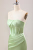 Load image into Gallery viewer, Green Sheath Corset Strapless Long Bridesmaid Dress With Slit