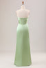 Load image into Gallery viewer, Green Sheath Corset Strapless Long Bridesmaid Dress With Slit