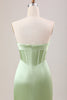 Load image into Gallery viewer, Green Sheath Corset Strapless Long Bridesmaid Dress With Slit