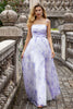 Load image into Gallery viewer, Lavender Flower A Line Spaghetti Straps Long Bridesmaid Dress with Slit