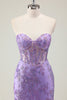 Load image into Gallery viewer, Purple Mermaid Corset Strapless Long Prom Dress with Appliques