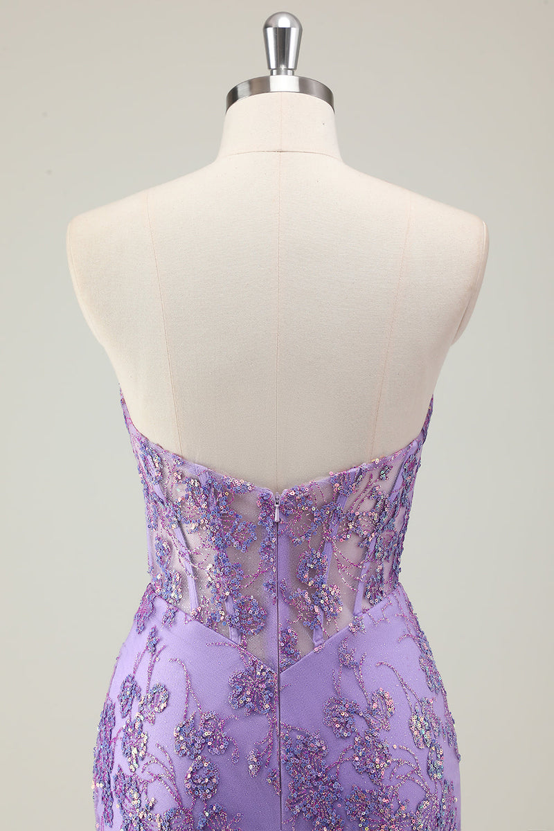 Load image into Gallery viewer, Purple Mermaid Corset Strapless Long Prom Dress with Appliques