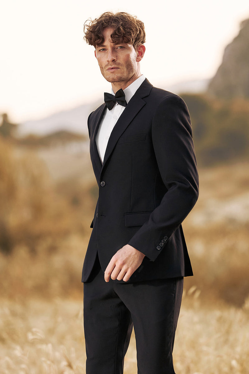 Load image into Gallery viewer, Black Notched Lapel Two Buttons Men&#39;s Wedding Suits