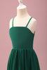 Load image into Gallery viewer, Dark Green A Line Ruched Spaghetti Straps Junior Bridesmaid Dress