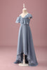 Load image into Gallery viewer, Grey Blue V-Neck A-Line Chiffon High Low Junior Bridesmaid Dress