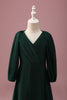 Load image into Gallery viewer, Pine Green A-Line V-Neck Chiffon Junior Bridesmaid Dress with Long Sleeves