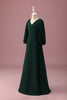 Load image into Gallery viewer, Pine Green A-Line V-Neck Chiffon Junior Bridesmaid Dress with Long Sleeves