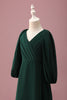 Load image into Gallery viewer, Pine Green A-Line V-Neck Chiffon Junior Bridesmaid Dress with Long Sleeves