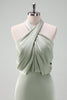 Load image into Gallery viewer, Dusty Sage Sheath Halter Neck Satin Long Bridesmaid Dress