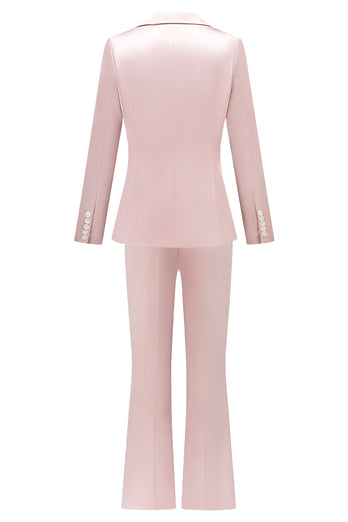 Grey Pink Peak Lapel Satin Slim Fit Women Suits