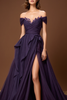 Load image into Gallery viewer, Elegant Purple Off-Shoulder A Line Long Prom Dress With Slit