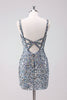 Load image into Gallery viewer, Sparkly Silver Bodycon V-Neck Short Graduation Dress with Sequins