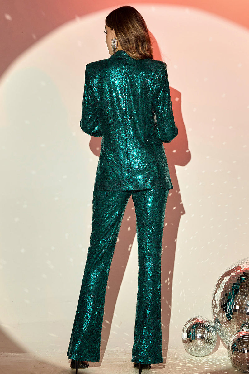 Load image into Gallery viewer, Sparkly Green Notched Lapel Sequins Women Suits with Belt