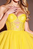 Corset Yellow Short Sweetheart Graduation Dress with Appliques