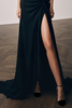 Load image into Gallery viewer, Black Mermaid Spaghetti Straps Satin Long Prom Dress With Slit