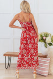 Red Floral A Line Spaghetti Straps Summer Dress