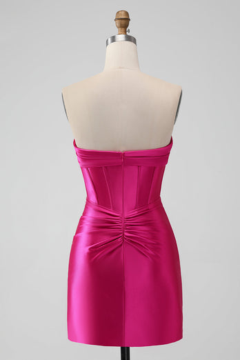 Stylish Fuchsia Bodycon Sweetheart Satin Corset Short Graduation Dress