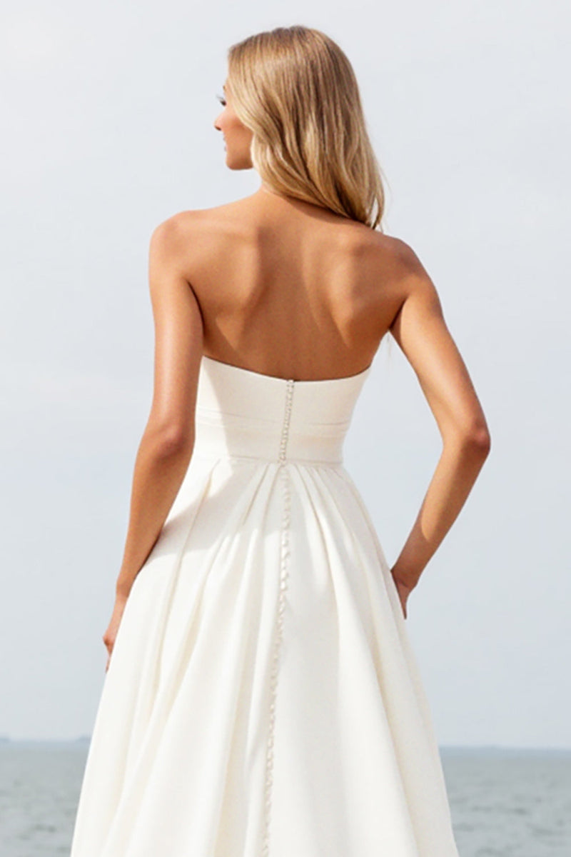 Load image into Gallery viewer, Ivory Strapless A Line Chiffon Beach Wedding Dress With Slit