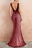 Load image into Gallery viewer, Sparkly Black Mermaid Deep V-Neck Long Prom Dress with Open Back