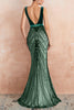 Load image into Gallery viewer, Sparkly Black Mermaid Deep V-Neck Long Prom Dress with Open Back