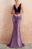 Load image into Gallery viewer, Sparkly Black Mermaid Deep V-Neck Long Prom Dress with Open Back