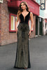 Load image into Gallery viewer, Sparkly Black Mermaid Deep V-Neck Long Prom Dress with Open Back