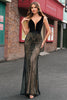 Load image into Gallery viewer, Sparkly Black Mermaid Deep V-Neck Long Prom Dress with Open Back