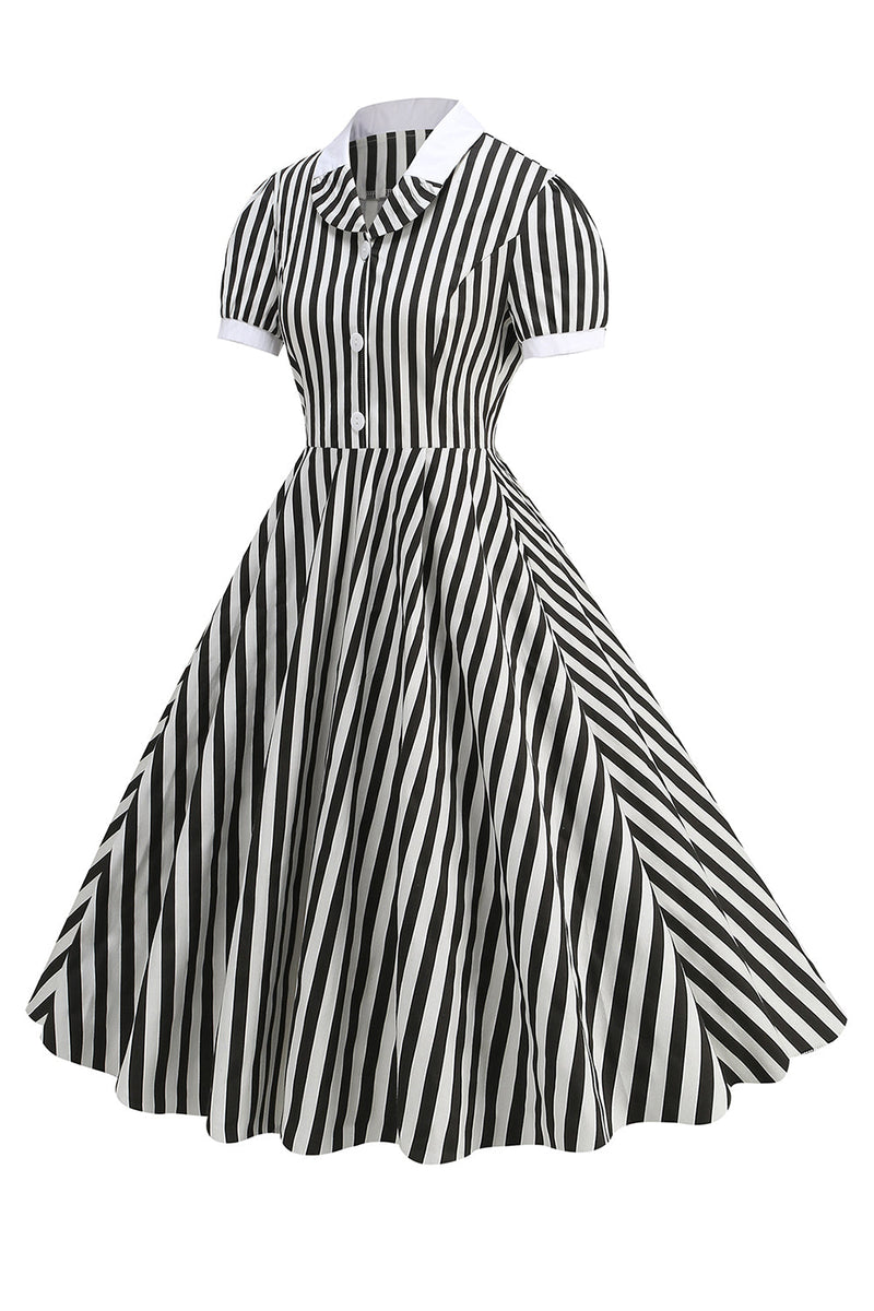 Load image into Gallery viewer, Black A Line Stripe 1950s Dress with Sleeves