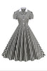 Load image into Gallery viewer, Black A Line Stripe 1950s Dress with Sleeves