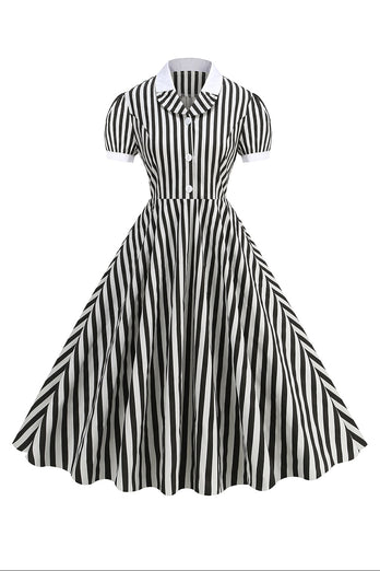 Black A Line Stripe 1950s Dress with Sleeves