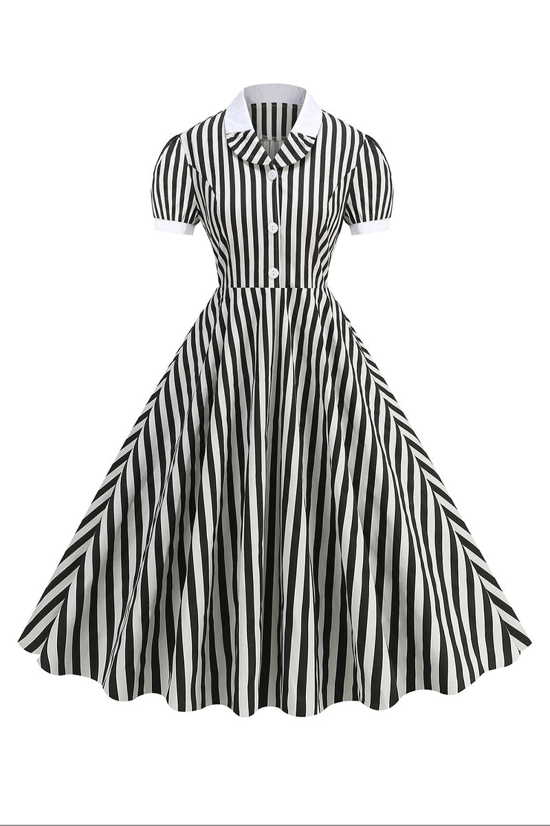 Load image into Gallery viewer, Black A Line Stripe 1950s Dress with Sleeves