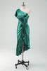 Load image into Gallery viewer, Dark Green Metallic One Shoulder Mermaid Graduation Dress with Ruffles