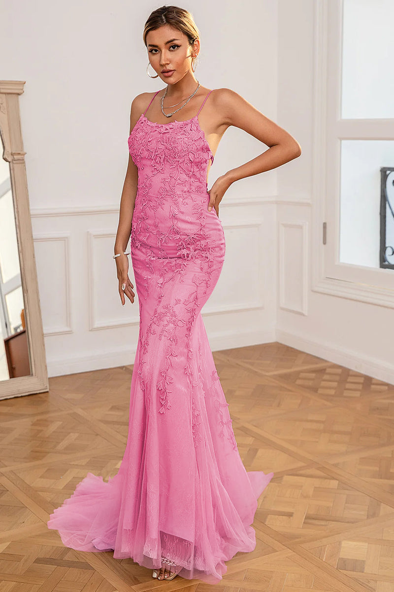 Load image into Gallery viewer, Coral Backless Long Prom Dress with Appliques
