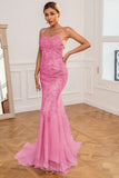 Coral Backless Long Prom Dress with Appliques