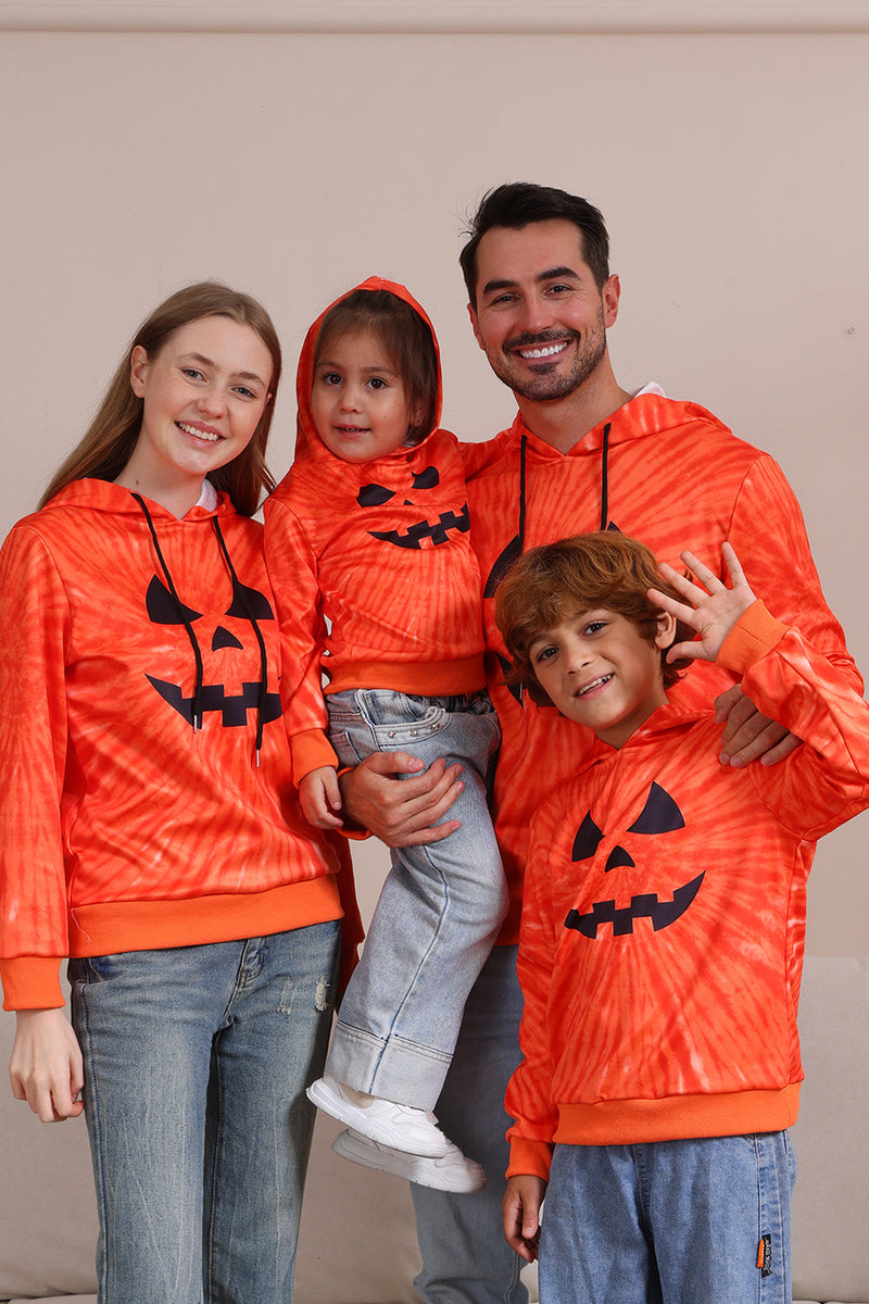 Load image into Gallery viewer, Orange Halloween Family Suit Long Sleeve Hooded Sweatshirt