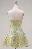 Strapless Green A-Line Corset Short Cocktail Dress with Sequins