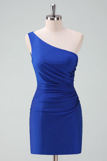 Royal Blue One Shoulder Bodycon Ruched Short Graduation Dress